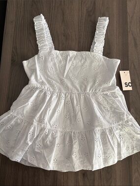 SO White Eyelet Ruffle Sleeveless Top